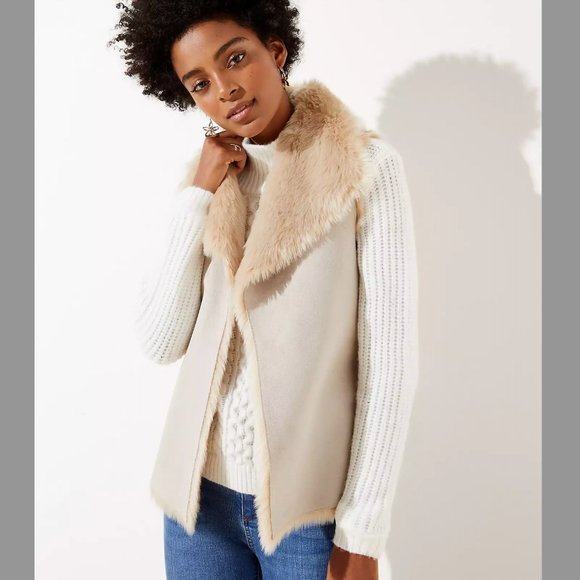 LOFT Jackets & Blazers - LOFT Beige Reversible Faux Shearling Vest NWT